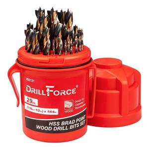 lot 2449 image: VALYRIANTOOL 29PCS HSS Brad Point Wood Drill Bits Set for Carpenter Woodworking, 3-Flat Shank Black Gold for Hardwood, Plywood, Plastic 116-12