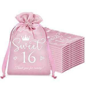 lot 4274 image: Sweetude 25 Pcs Sweet 16th Birthday Party Favor Gifts Bags Pink Silk Satin Candy Goodie Bag for Guests Drawstring Wrapping Treat Bags for 16 Years Birthday Party Decoration Supplies