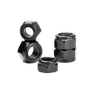 lot 2490 image: 14-20 Nylon Insert Hex Lock Nuts Locknuts,304 Stainless Steel 18-8,Black Oxide Finish, Hex Drive,30pcs