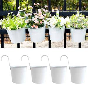 lot 3891 image: Joyfernal Pack of 4 Hanging Flower Pots, 6 White Metal Balcony Planters for Herb Succulent, Samll Railing Fence Hanging Bucket for OutdoorIndoor Decoration (White, Pack of 4)