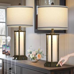 lot 3899 image: 27 Tall Vintage Table Lamp Set of 2 with USB CA & Outlet,Bronze Industrial End Table Lamp for Living Room,Farmhouse Rustic Bedside Lamps with Frosted Glass Night Light for Bedroom Nightstand,Bronze