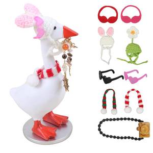 lot 3903 image: Desk Mini Goose key Holder 7 inch with 4 set Outfits, Cute Desktop Resin Porch Goose Magnetic Statue, Funny Figurines Keychain Hanging, Bedroom Decor for Home Office Table, Housewarming Gifts