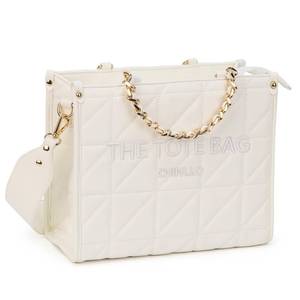 lot 3907 image: Chinllo Tote Bag for Women Quilted Chains Satchel Purse and Handbags Compartment with Shoulder Strap (E.White-L)