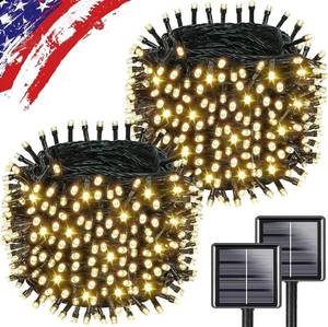 lot 3909 image: Upgrade 2Pack 500LED Solar String Lights Outdoor Waterproof, 180FT Solar Lights Outdoor String with 8 Modes, IP65 Waterproof Twinkle Christmas Light for Outside, Garden Tree Decoration, Warm White