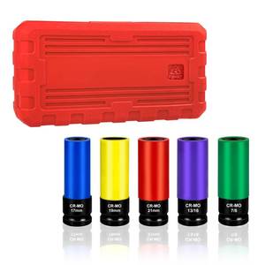 lot 4358 image: YIYITOOLS 5Pcs 12 Drive Lug Nut Socket Set, Color-Coded Thin Wall Deep Impact Sockets, Metric 17mm19mm21mm & SAE 131678, CR-MO Steel, 6-Point, Non-Marring Wheel Protector
