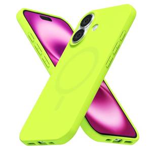 lot 4359 image: LoeoeL for iPhone 16 Plus Case Silicone Mag Safe, Compatible with Magsafe Ultra Slim Thin Magnetic Phone Case for Women Girls, Soft Rubber Gel Matte TPU Solid Color Minimalist Cover, Neon Green