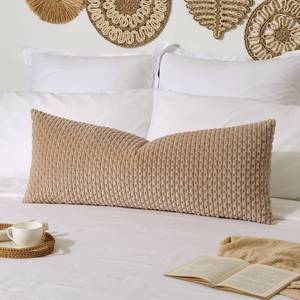 lot 4360 image: Kevin Textile 14x36 Inch Long Lumbar 1 Pack Boho Decorative Throw Pillow Cover Soft Striped Corduroy Rectangle Cushion Case Farmhouse Solid Color Accent for Living Room Couch Sofa Bed, Tan