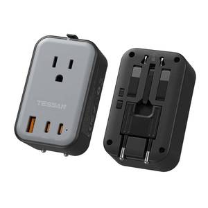 lot 4367 image: TESSAN Travel Adapter 009, PD 20W Universal Power Adapter 2 USB C 1 USB A, Ultra Thin International Plug Adaptor Worldwide Outlet for US to European UK Italy Spain New Zealand (Type C G A I), 1 Pack