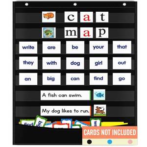 lot 4368 image: Standard Pocket Chart for Classroom - 71 Black Pocket Chart for Alphabet Learning Word Wall Calendar Daily Schedule Sentence Strips Sticker Display, Teacher Supplies for Preschool Kindergarten & Home