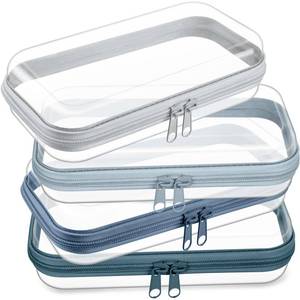 lot 5321 image: Hoolerry 4 Pcs Hard Clear Zipper Case Makeup Bags Plastic Zipper Pouch Transparent Storage Box Containers for Cosmetics, Snacks, Building Blocks, Puzzles(Clear,7.5 x 3.9 x 2 in,Morandi)
