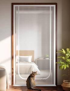 lot 6372 image: BFNN Cat Screen Door, Extra Tall Cat-Proof Mesh Gate, Fit Door Size 32 x 80, Anti Scratch Mesh with Zipper Closure, for Living Room, Kitchen, Bedroom (White, U-Shaped)