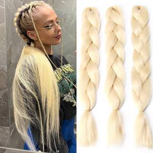 lot 4310 image: Blonde (613#) Braiding Hair Extensions Blonde Braid Crochet Twist Hair Premium Synthetic Fiber for Women 24 Inches 100gbundle (3 BundlesPack,613#)