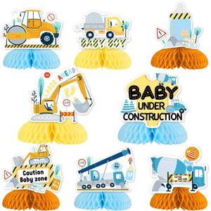 lot 4311 image: Balterever Under Construction Baby Shower Table Centerpieces for Boys Dump Truck Baby Shower Honeycomb Centerpieces for Construction Theme Baby Shower Birthday Party Table Decorations Supplies