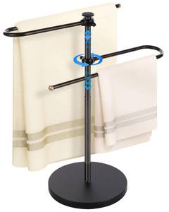 lot 6399 image: Hand Towel Holder, Adjustable Counter Towel Rack Stand,Free Standing S-Shapes Towel Bar Holds for Bathroom Kitchen Countertop Stainless Steel Retractable and 360-Degree Rotation.Black