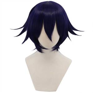 lot 6405 image: Cfalaicos 14.9 Short Black Purple Anime Cosplay Wig Synthetic Hair With Bangs for Adult Halloween Wig Party