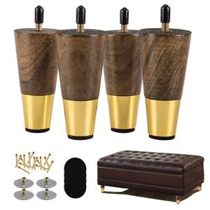 lot 6409 image: ALAMHI Wood Furniture Leg Sofa Legs 4 Inch Brown Round Tapered Mid-Century Modern Feet with Brass Base Replacement Legs for Cabinets,Coffee Table,Ottoman,TV Stand,Loveseat,Armchair Set of 4