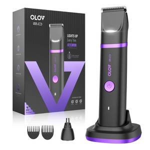 lot 6464 image: Groin & Body Hair Trimmer for Men - Electric Shaver for Pubic Hair, Chest, Legs - Ball Pubic Groomer, LED Light, Replaceable Ceramic Blade Heads, USB-C Recharge Dock, Waterproof Hygiene Razor, Purple