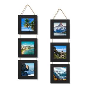 lot 9779 image: ccdcc 4x4 Collage Picture Frames Set of 2, Rustic Wooden Real Glass Vertical Hanging 3 Opening 4 by 4 Photo Frame, Black
