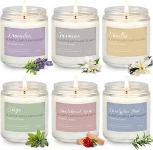 lot 9784 image: 4 Pack Scented Candles Gift Set, Long Lasting Aromatherapy Candles for Home, 37.8 oz 300 Hour Burn, Lavender Jasmine Vanilla Sage Sandalwood Rose Eucalyptus Mint, Gifts for Women