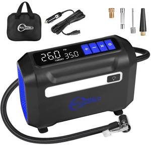 lot 9791 image: ROCGORLD R8 Tire Inflator Portable Air Compressor, DC 12V Air Compressor Portable with Large Dual Digital Screen, 3X Faster Inflation Air Pump for Car, Bike, Ball, Motor (Blue)