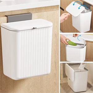 lot 9794 image: Ryhiac 2.4 Gallon Kitchen Compost Bin for Counter Top or Under Sink, Hanging Small Kitchen Trash Can with Lid, Wall Mounted Waste Basket Bin Garbage Can for Bathroom (White)