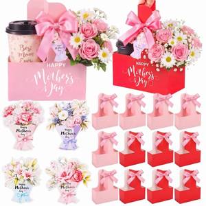 lot 10195 image: Yungyan 12 Pack Mothers Day 2 Cup Drink Carrier with Handle, Mothers Day Paper Cup Holder with Greeting Card Ribbon Portable Cardboard Coffee Carriers for Cocoa Milk Coffee Gift Party Favor