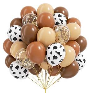 lot 10212 image: Brown Western Balloons, Brown Nude Gold Confetti Cow Print Latex Cowboy Balloons for Farm Cowboy Western Baby Shower Birthday Party Decorations