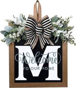 lot 6469 image: Last Name All Year Wreath, for Front Doors, Spring, Fall, 26 Last Name Letters All Year Round Wreaths, Suitable for Wedding Decorations, Home Porches, Farmhouses, Yards, Garden Decorations, Gifts (M)