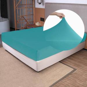lot 6484 image: Soft Stretch Twin Size Fitted Sheet Only - 4-Way Stretchy Jersey Knit, T-Shirt Feeling & Ultra Soft, Wrinkle Free, Non-Slip & Snug Fit for Mattress (Deep 5-16) - Turquoise, Twin