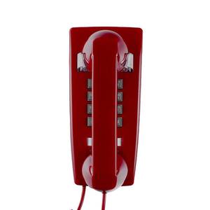 lot 6494 image: Retro Wall Mount Corded Telephone with Loud Mechanical Ringing, Volume Control and Ringer Switch, Vintage Style (Red)