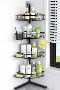lot 9766 image: Aitatty Corner Shower Caddy Standing 4-tier Rustproof Shower Organizer Shelf - Floor Shower Corner Shelf Rack Stand for Bathroom Black