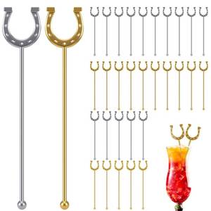 lot 10245 image: Sunnychicc 6 Inch Derby Drink Plastic Stirrers Swizzle Sticks for Cocktails Coffee Reusable U Shaped Horseshoe Drink Stirrers for Coffee Beverage Party Bar Weddings Events(Gold,silver,30 Pcs)