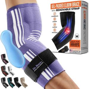 lot 10250 image: DR. BRACE� Elite Elbow Brace Support, Breathable Elbow Compression Sleeve with Gel Pad for Golfers, Tennis Elbow & Tendonitis Treatment & Pain Relief 2024 (Purple-White, Medium)