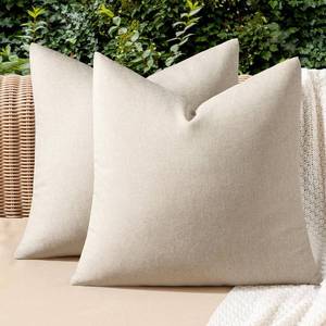 lot 10291 image: MIULEE Pack of 2 Decorative Outdoor Solid Waterproof Throw Pillow Covers Euro Sham Faux Linen Garden Farmhouse Cushion Cases for Patio Tent Balcony Couch Sofa 26x26 Inch Beige