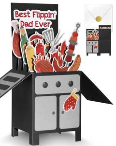 lot 10298 image: JMHACHY BBQ Fathers Day Pop Up Card - 3D Funny Fathers Day Card with Envelope & Blank Note for Dad Husband Stepdad Papa Bonusdad from Son Wife Daughter Kids, Best Flippin Dad Ever Gift for Birthday