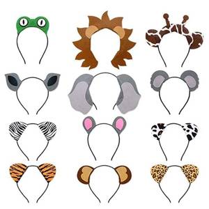 lot 10307 image: 12pcs Jungle Animal Safari Headbands with Animal Hair Hoops - Photo Booth Props, Party Favors and Decorations for Kids and Adults