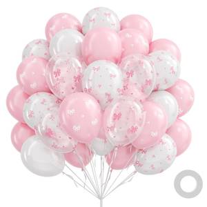 lot 10322 image: 60pcs Pink Bow Balloons 12inch with Pink White Clear Bow Balloons for Pink Coquette Wedding Baby Shower Birthday Party Decorations