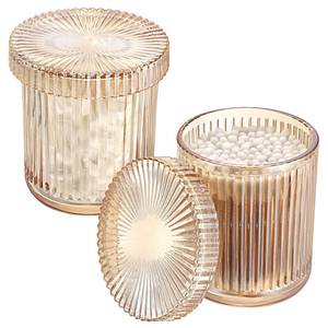 lot 11070 image: 2 Pack Glass Qtip Holder with Lid, Apothecary Jars with Lids, Glass Bathroom Jars for Cotton Ball, Swab, Pads, Floss Picks, Bathroom Accessories Organization and Vanity Organizer (Amber)