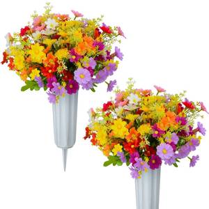 lot 1812 image: XONOR Artificial Cemetery Flowers Memorial Silk Daisy with Vase for Grave Headstone Decoration, Assorted Colors Daisy for Spring Summer Decoration