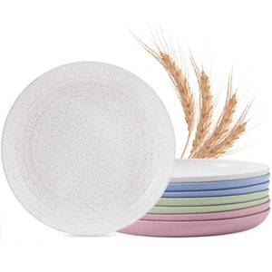 lot 1814 image: MISS BIG Wheat Straw Plates 8 inches,Plastic Plates Reusable Set of 8,Dinner Plates for Kids&Adults,Dishwasher & Microwave Safe,Eco-Friendly,BPA Free with 4 Colors