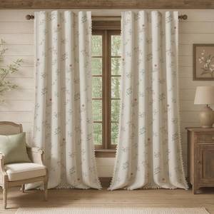 lot 1818 image: XOGUIBO Farmhouse Floral Curtains 96 Inches Long 100% Blackout Living Room Drapes, Linen Blend Bohemian Window Curtain Panels with Tassel Bedroom 2 Panels Thermal Insulated Room Darkening