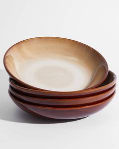 lot 11091 image: Pokini Ceramic 32 Oz Pasta Bowls, 8.75 Inch Reactive Glaze Pasta Bowl Set of 4, Microwave & Dishwasher Safe, Large Wide Serving Bowls for Salad, Dessert, Soup, Fruit, Brown and Yellow