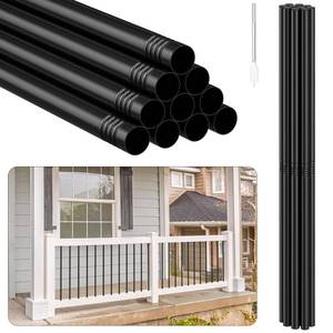 lot 11094 image: 10 Pack 32 Deck Balusters 34 Hollow Round Deck Balusters for Deck Porch Railing Kits Metal Black Deck Baluster Staircase Spindles for Railing Fencing
