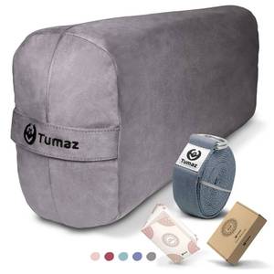 lot 11121 image: Tumaz Yoga Bolster Set - Rectangular Bolster Pillow for Restorative Yoga, Soft Meditation Pillow with Carry Handle and 8-Feet Strap, Machine Washable Cover
