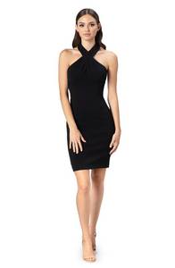 lot 12017 image: Dress the Population Womens Ryan Crepe, Mini, Bodycon, Criss Cross Neck Dress, Dark Magenta, Medium