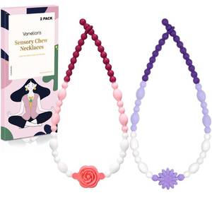 lot 12024 image: Chew Necklaces for Sensory Kids Adults, Flower Chewy Necklace Sensory Toys for Autism Nail Biting Anxiety, Fidget Necklace Oral Chew Toys, ADHD Tools for Boys Girls