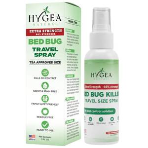 lot 12029 image: Hygea Natural Extra Strength Bed Bug Killer & Mite Travel Spray,TSA Approved Size, Child & Pet-Friendly, Stain & Odor Free, for Hotel, Suitcase, Backpack, Shoes, 66% Stronger Natural Formula(3oz)