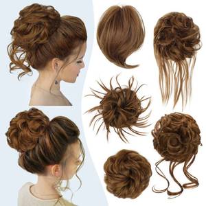 lot 12036 image: HMD 5 Pieces Messy Hair Bun Hairpiece Tousled Updo for Women Hair Extension Ponytail Scrunchies with Elastic Rubber Band Long Updo Messy Hairpiece Hair Accessories Set for Women(27#)