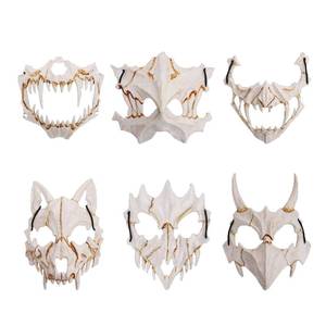 lot 12053 image: Voittozege 6 Pcs Japanese Half Mask Halloween Skeleton Masks, Half Face Animal Skull Tiger Mask Scary Ye Yaksha Dragon God Tengu Japanese Halloween Cosplay Decorative