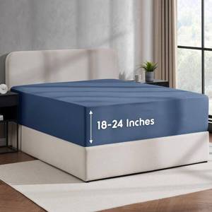 lot 12054 image: Nestl Navy Blue Extra Deep Pocket Fitted Sheet Queen, Hotel Luxury Queen Fitted Sheet Only Easily Fits 18 to 24 Inch Mattress, Super Soft, Wrinkle-free, and Breathable Bottom Sheets with Corner Straps